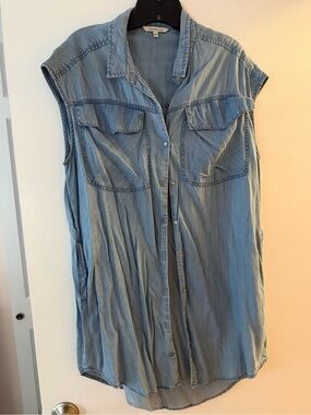 Calvin Klein Jeans Light Blue Sleeveless Denim-Style Button Front Shirt